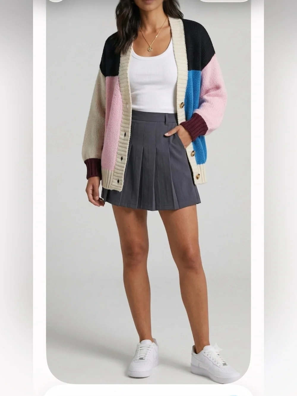 Forever 21 Colorblock Button-Up Cardigan in Pink, Blue, Cream, Black